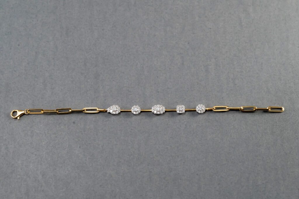14k Yellow and White Gold Diamond Paperclip Bracelet