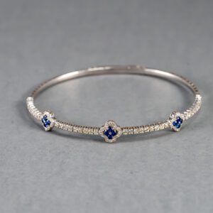 14K White Gold Sapphire and Diamond Flexible Bangle Bracelet