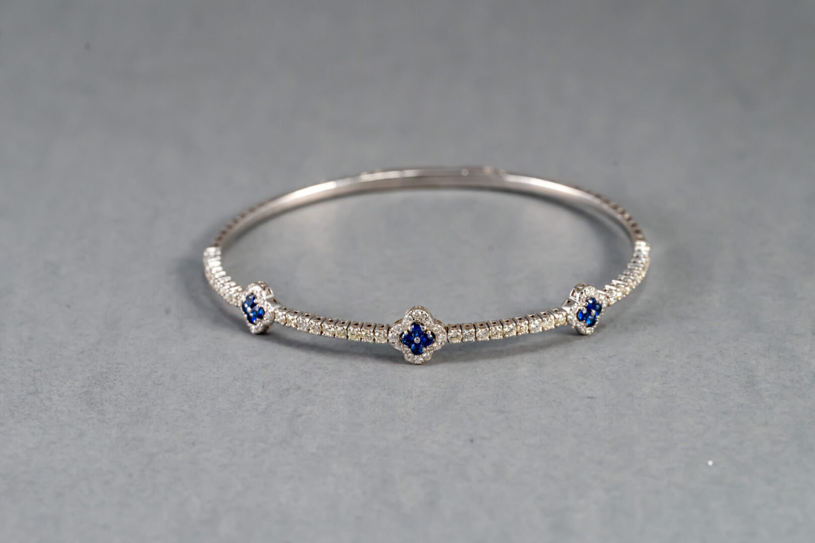 14K White Gold Sapphire and Diamond Flexible Bangle Bracelet