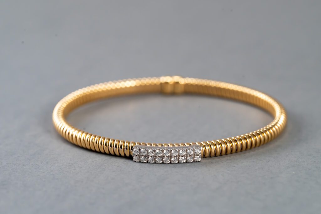 18k Yellow and White Gold Diamond Flexible Bangle Bracelet