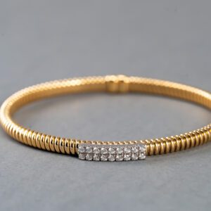 18k Yellow and White Gold Diamond Flexible Bangle Bracelet