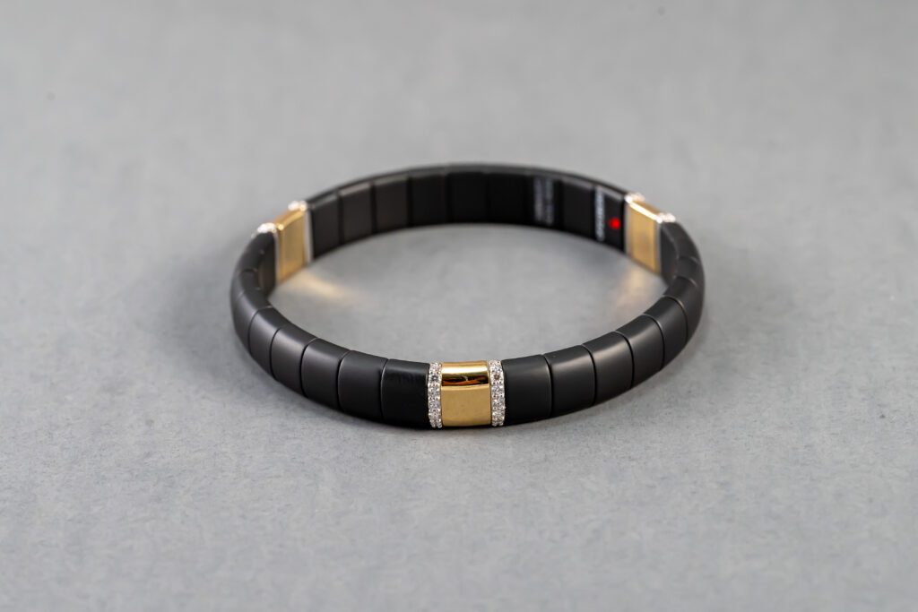 18k Yellow and White Gold Ceramic and Diamond Stretchable Bracelet