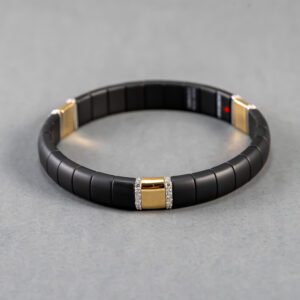 18k Yellow and White Gold Ceramic and Diamond Stretchable Bracelet